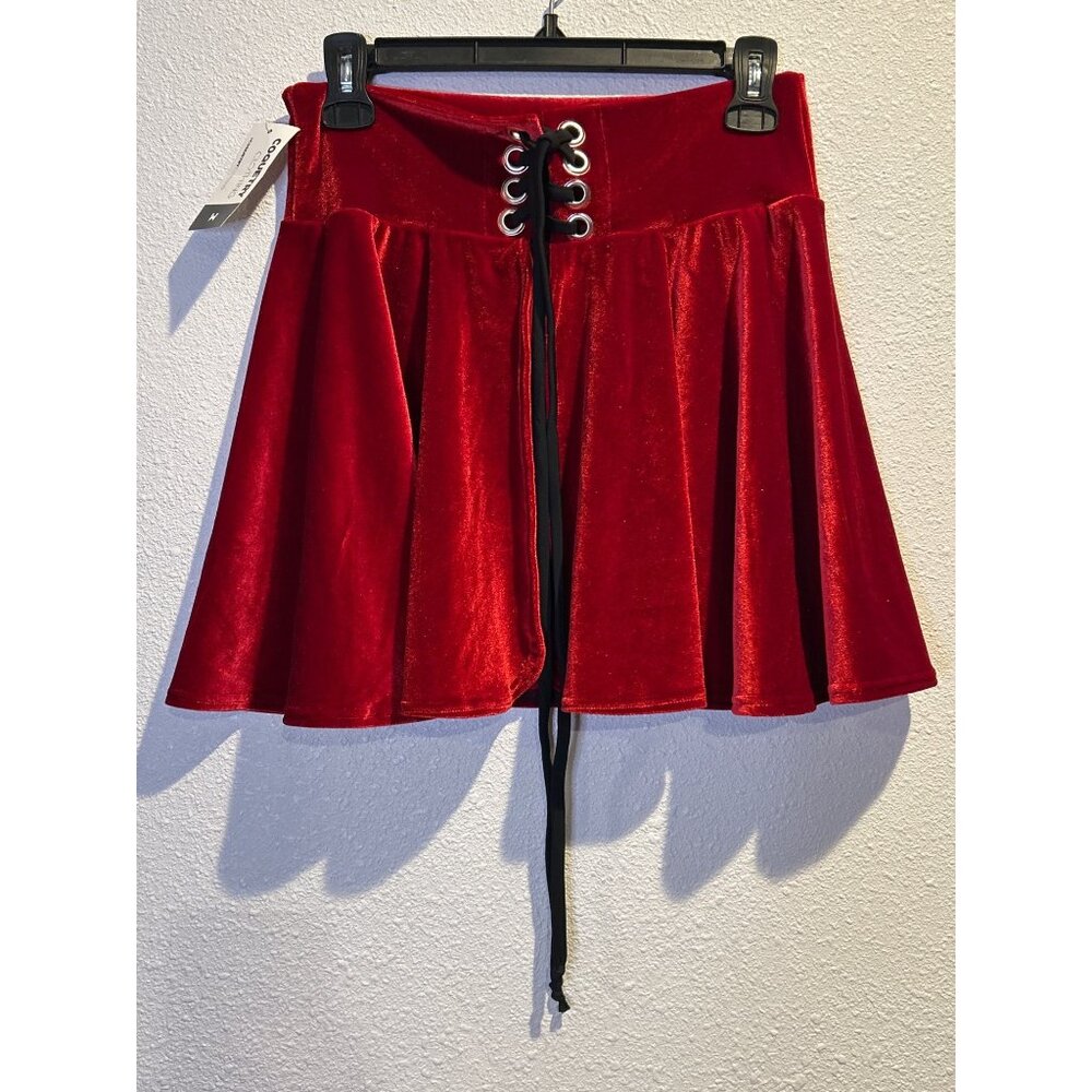 Coquetry MEDIUM Red Velour Velvet Lace Up Open sissy Strip Skirt